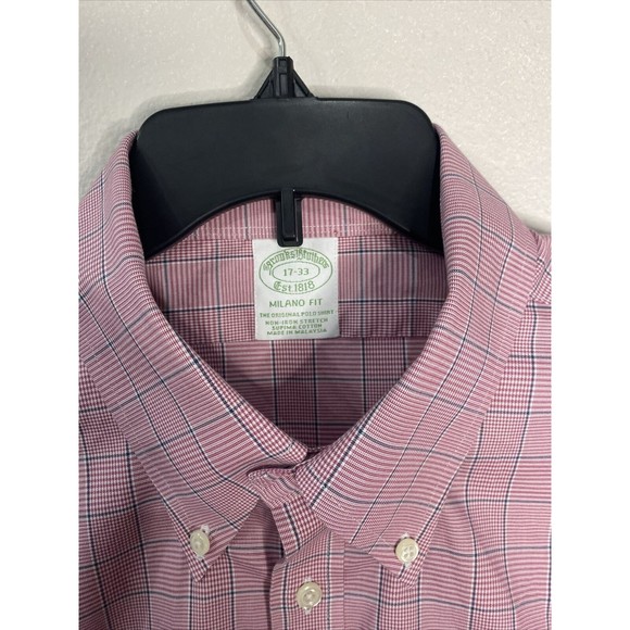 Brooks Brothers  Pink/white/blue  Plaid Long Sleeve Button  Size 17 /33 Sleeve - Picture 2 of 6